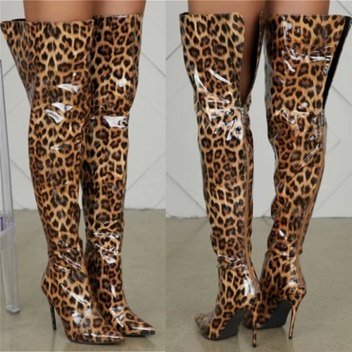 leopard print thigh boots